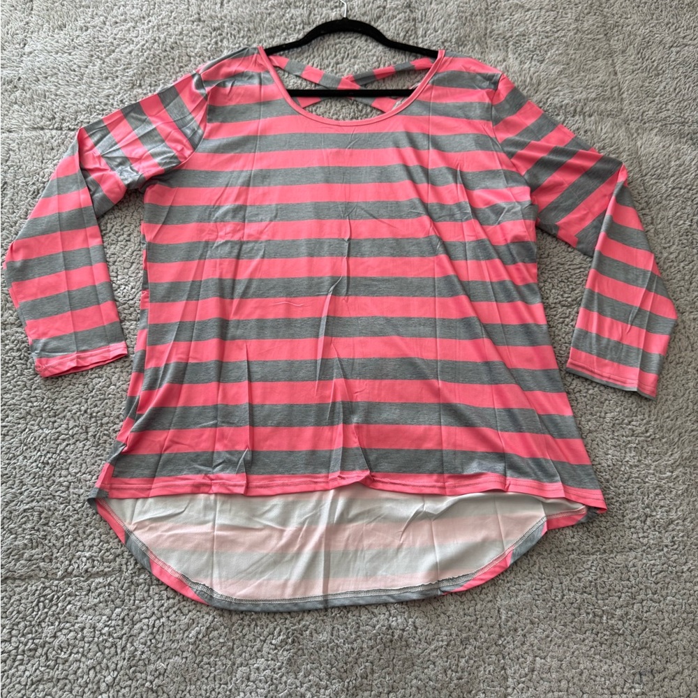Striped Long Sleeve Dress - Pink and Gray